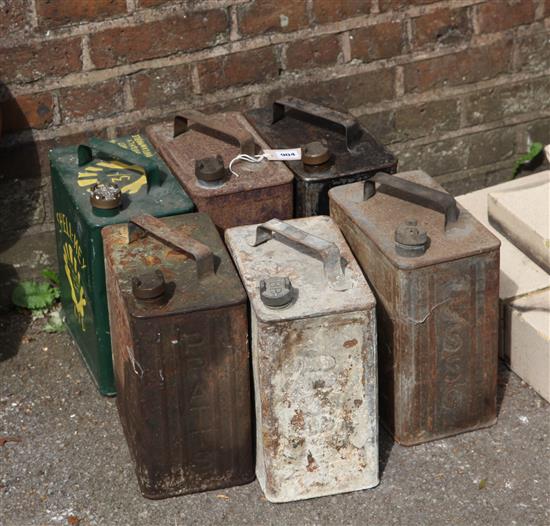 6 assorted fuel cans with brass lids